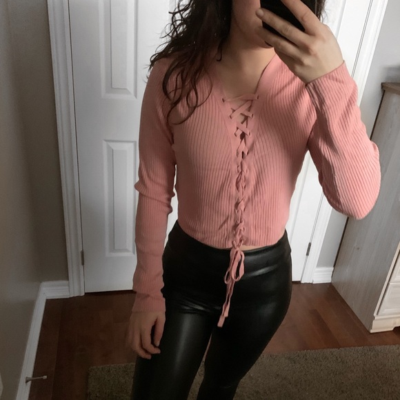 3 for $20 | Pink Ribbed cropped Longsleeve